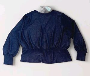 Ryegrass Plus Size 2X Shimmery Long Sleeve Faux Wrap Blouse Top Black NWT